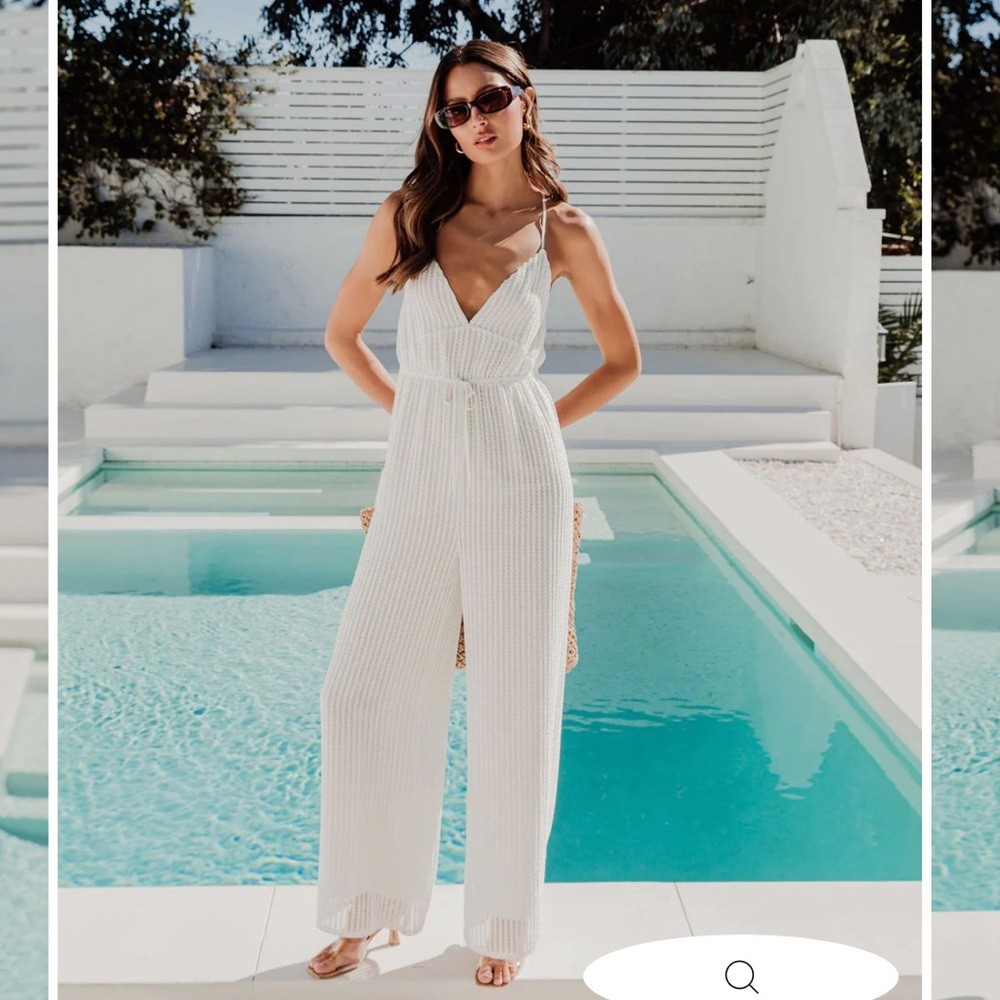 VICI MAUI CROCHET WIDE LEG JUMPSUIT - WHITE